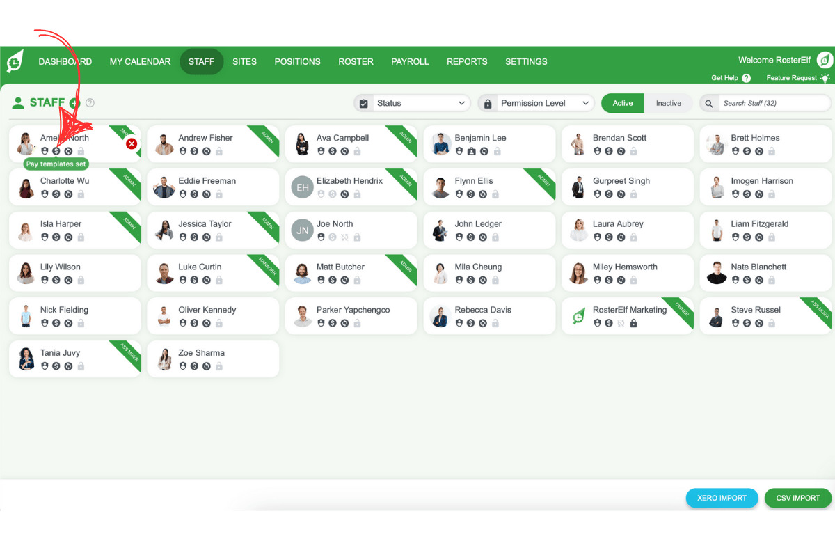 Icon indicating a missing pay template in RosterElf
