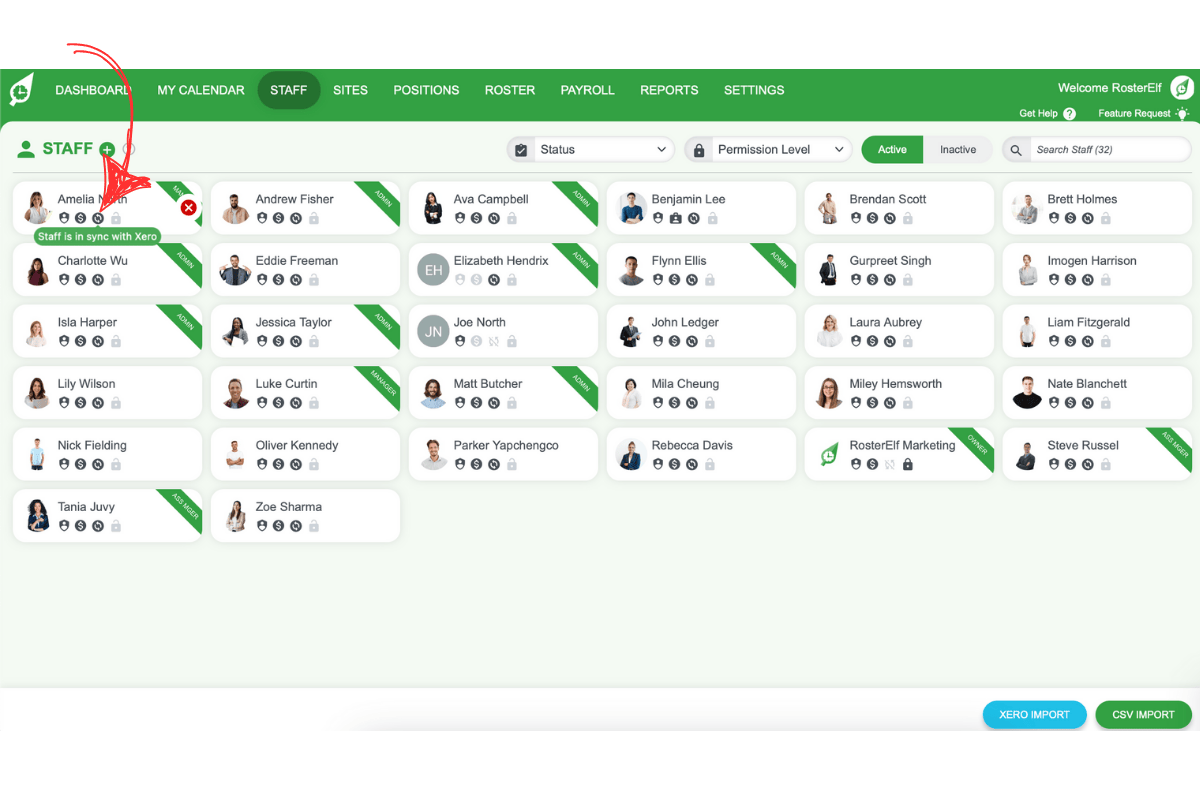 Icon showing that a staff member is not synced to Xero
