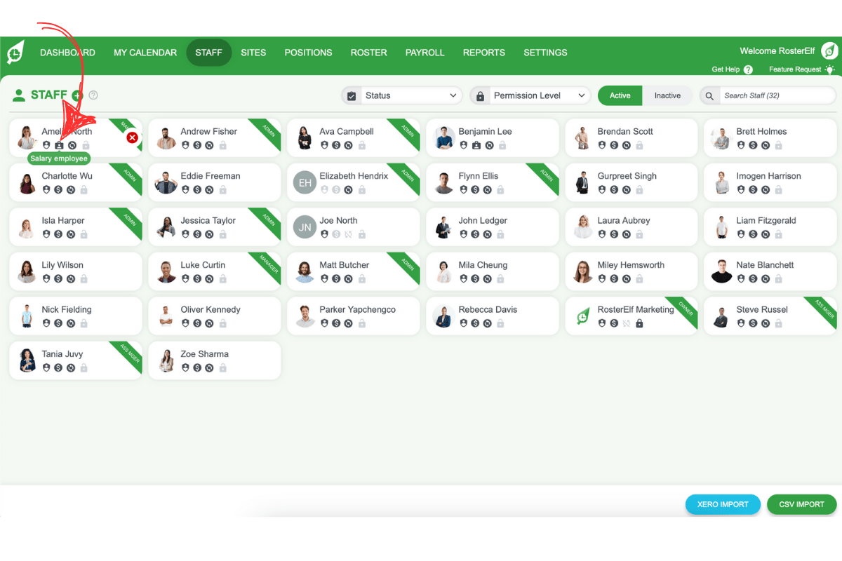 Icon for staff set up as salary employees