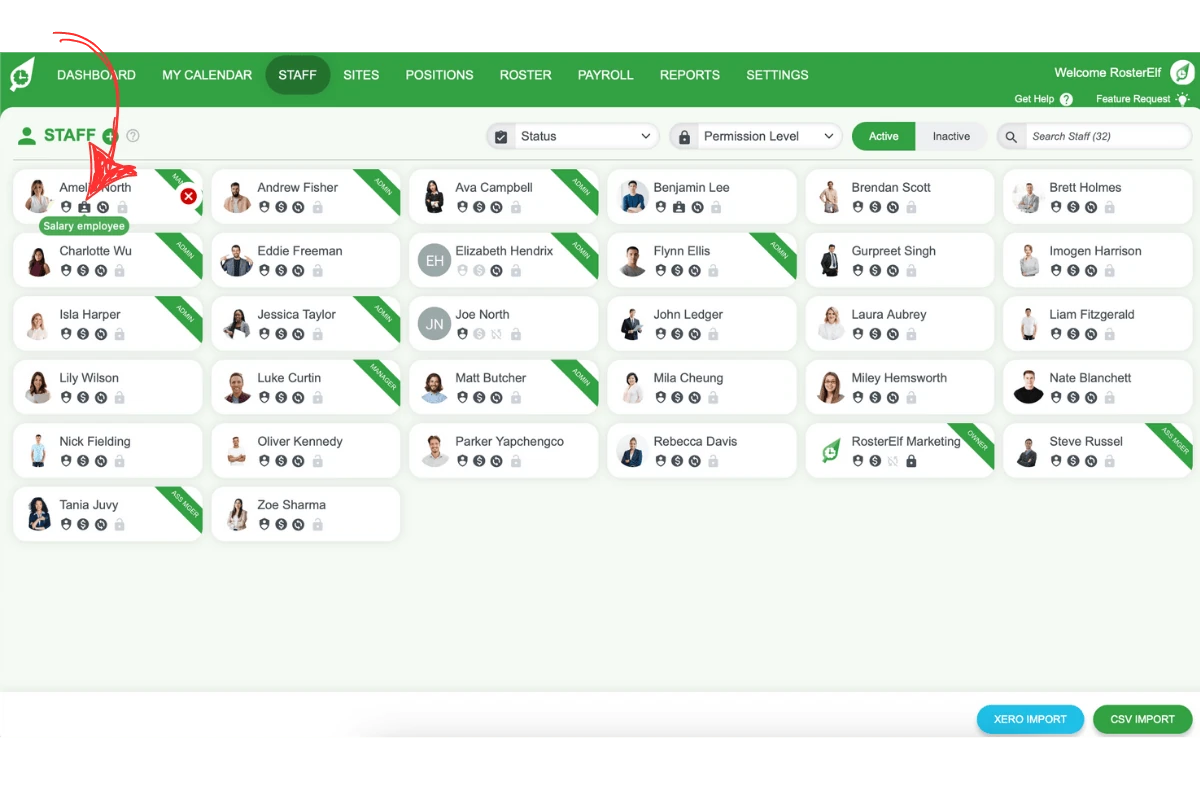Icon for staff set up as salary employees