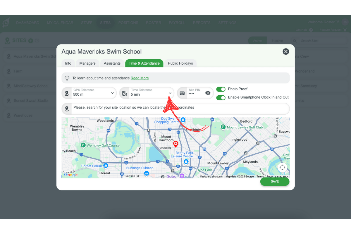 Screenshot showing the time tolerance slider