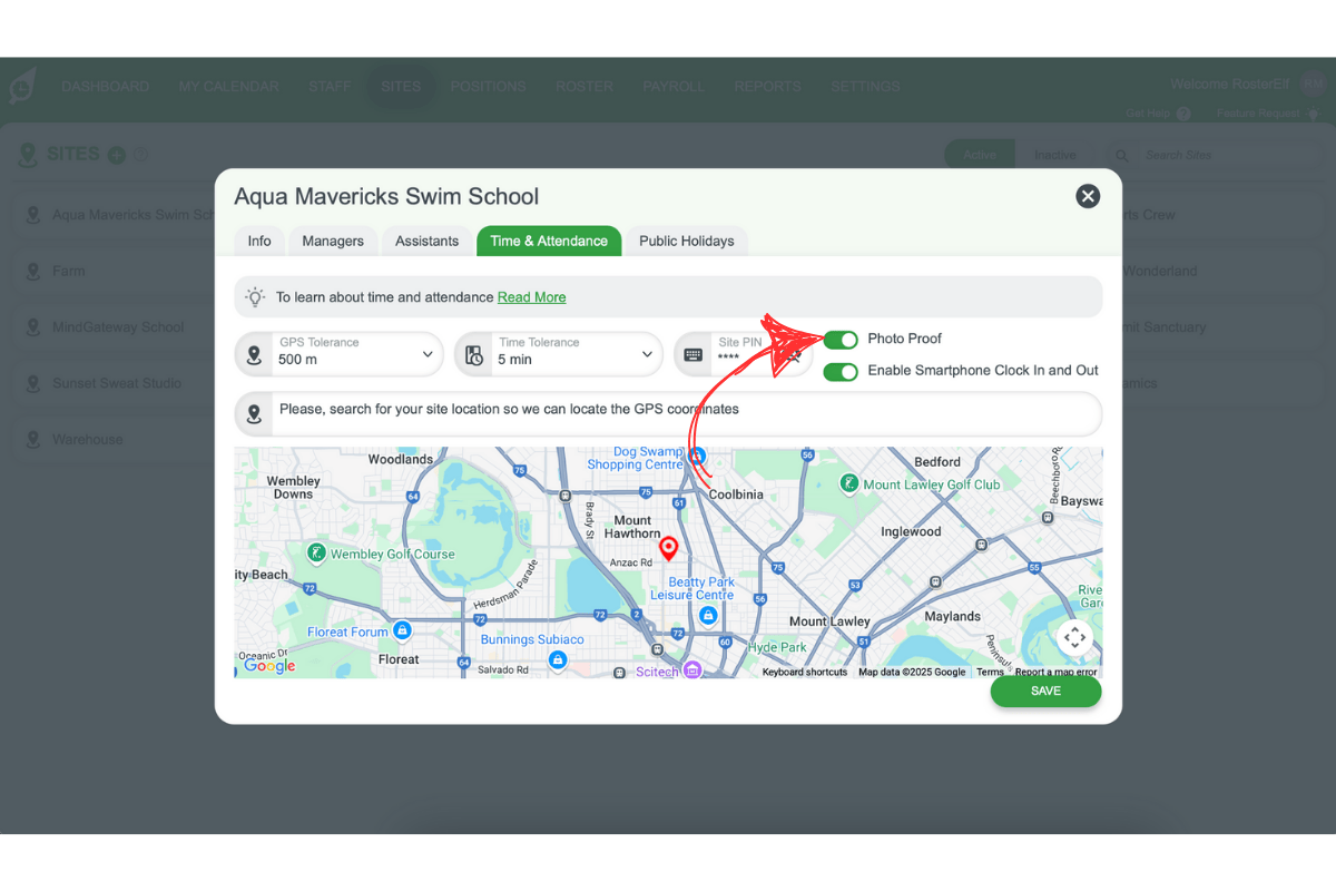 Screenshot showing the Photo Proof toggle