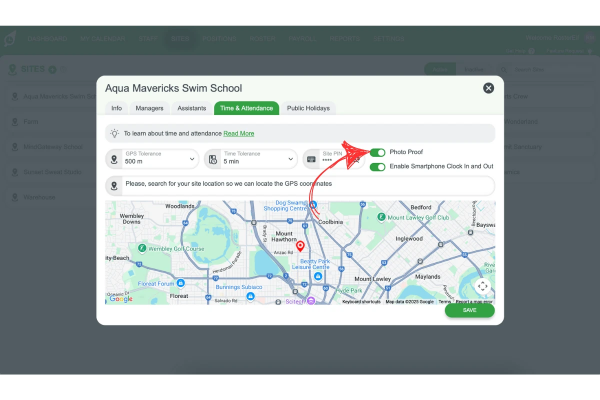 Screenshot showing the Photo Proof toggle