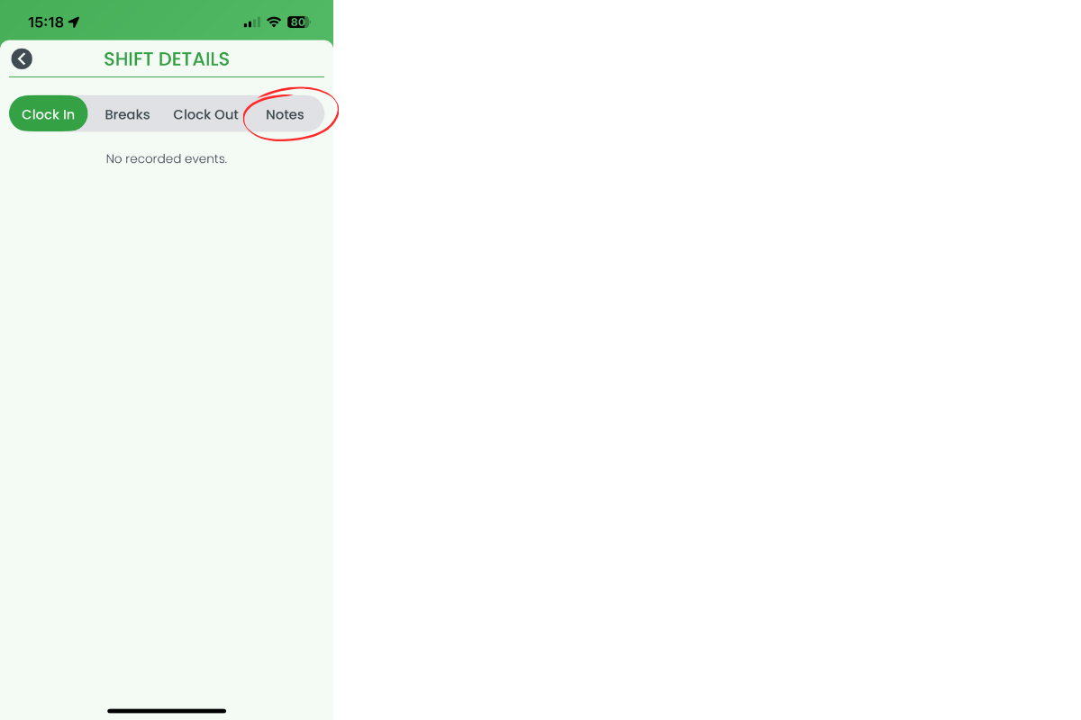 Notes tab selected with text entry field