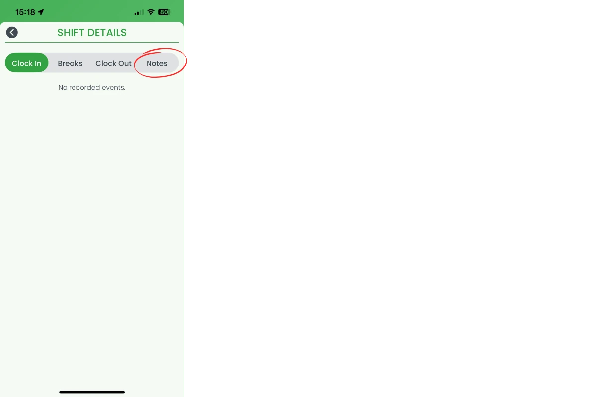 Notes tab selected with text entry field