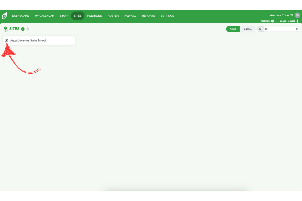 Highlighted site option for selecting and editing staff assignments
