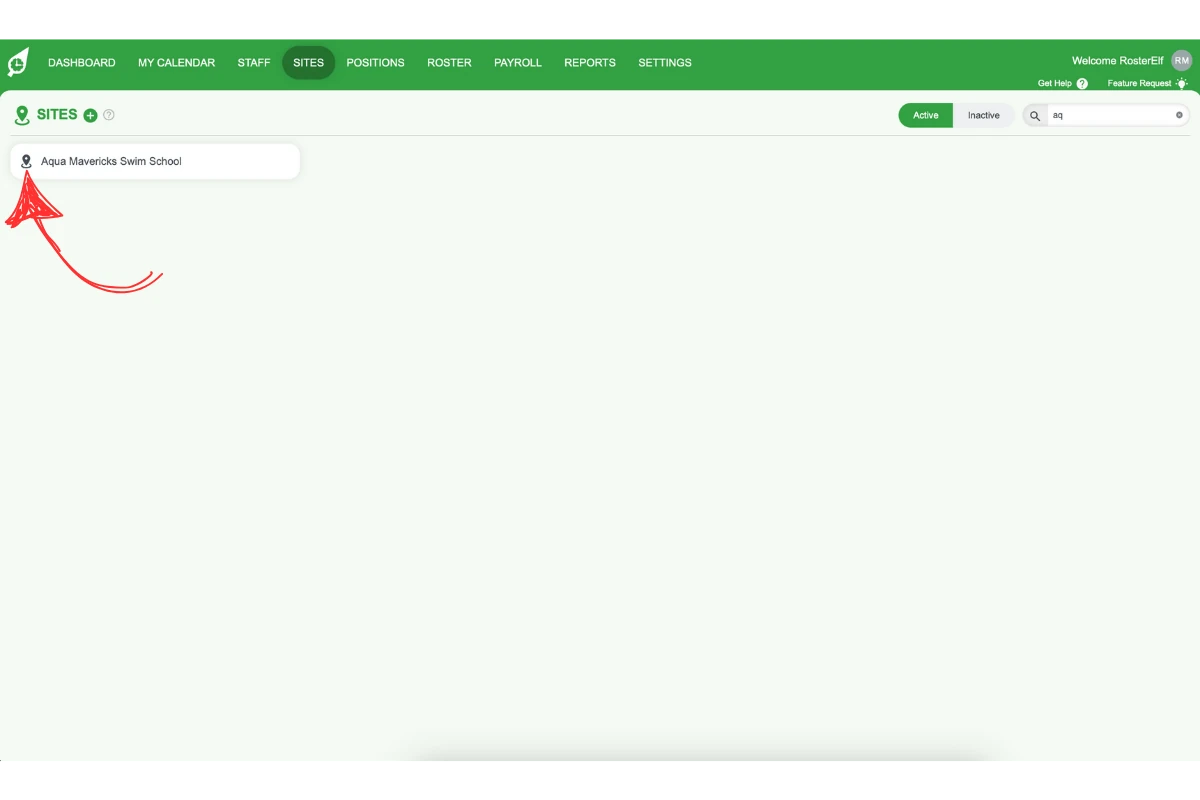 Highlighted site option for selecting and editing staff assignments