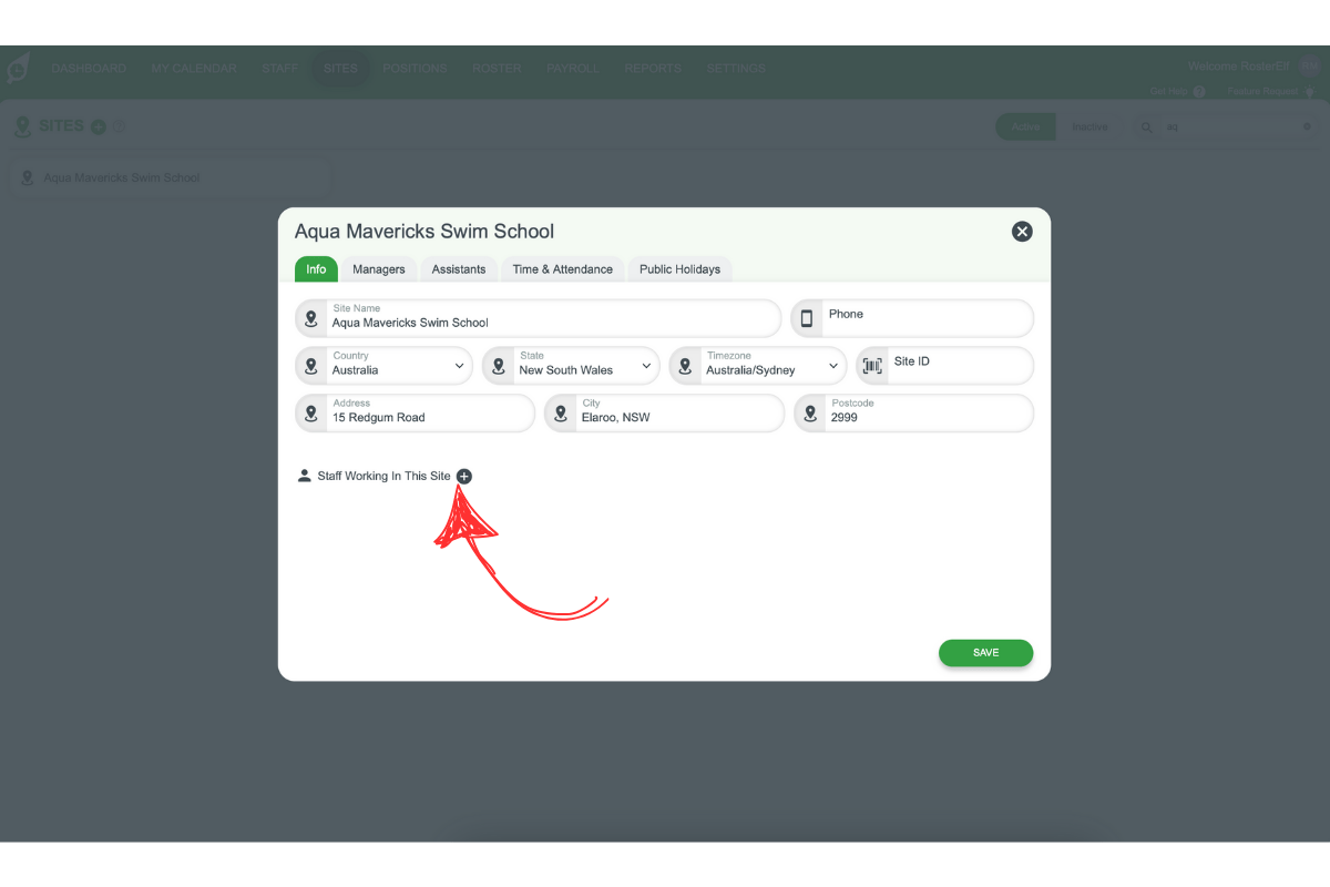 Option to add staff working at this site