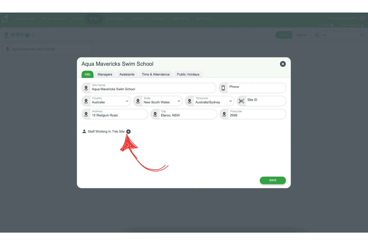 Option to add staff working at this site