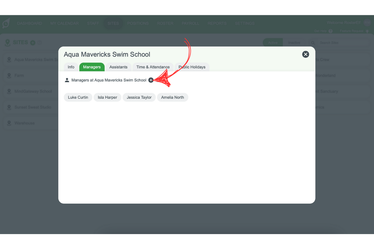 Screenshot illustrating adding a Manager