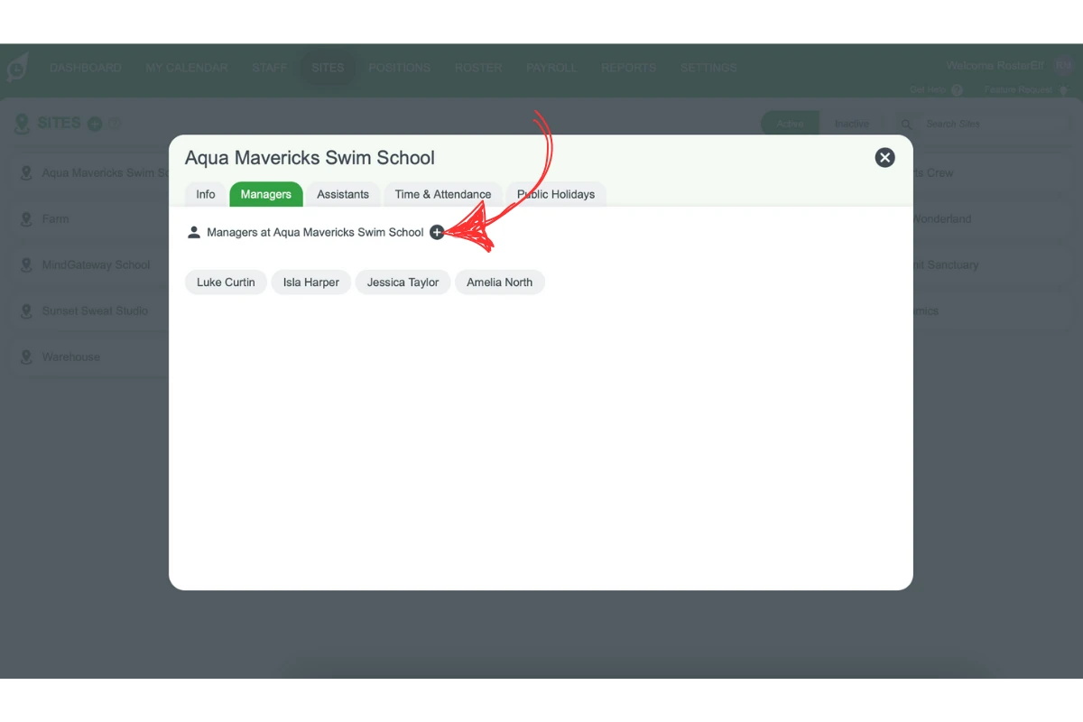 Screenshot illustrating adding a Manager