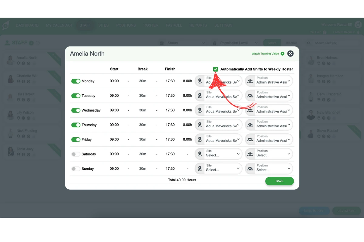 Screenshot showing the Automatic Add Shifts option