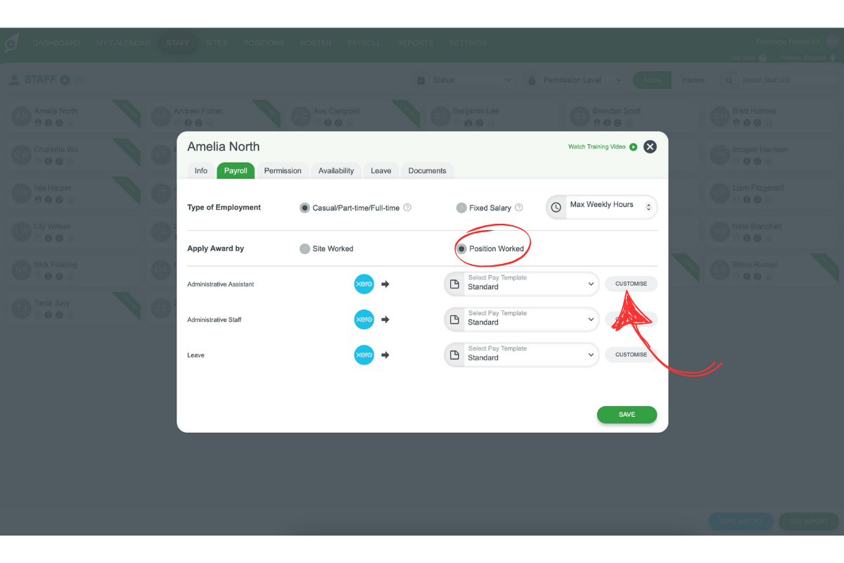 RosterElf staff payroll tab preview