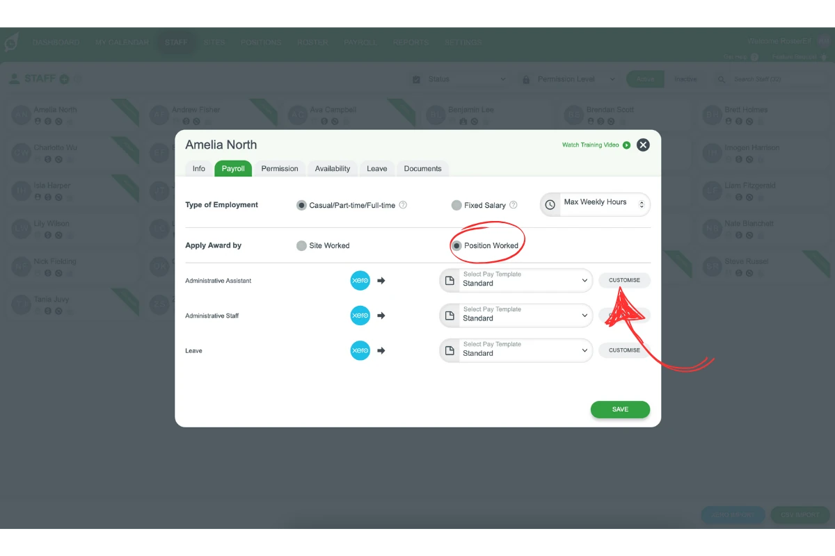 RosterElf staff payroll tab preview