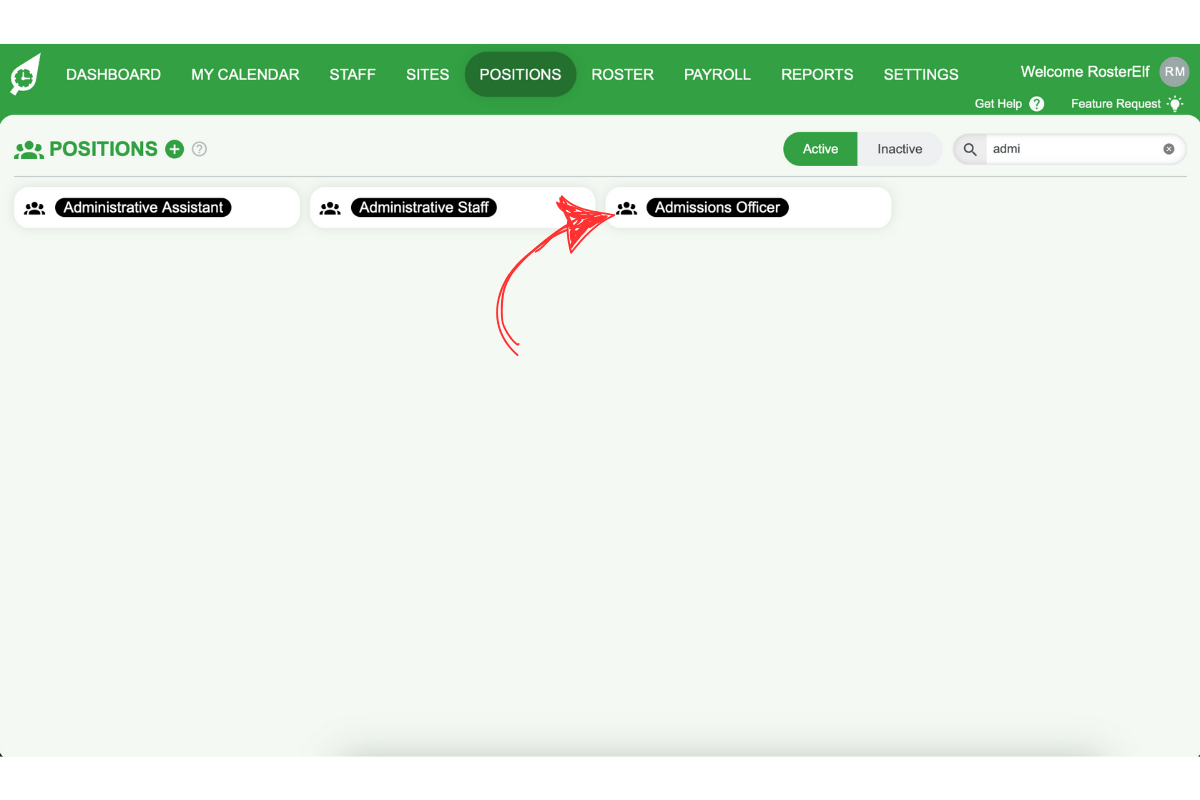 Screenshot showing a specific position selected from the Positions tab