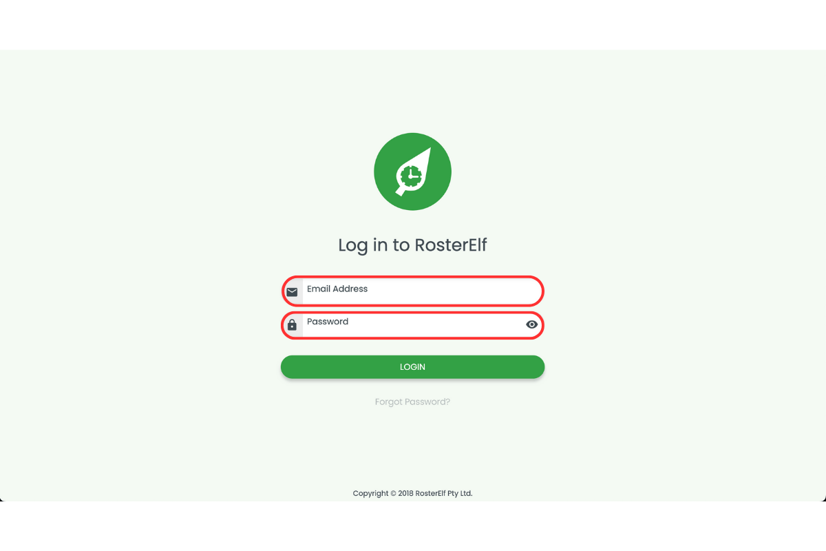 RosterElf login screen