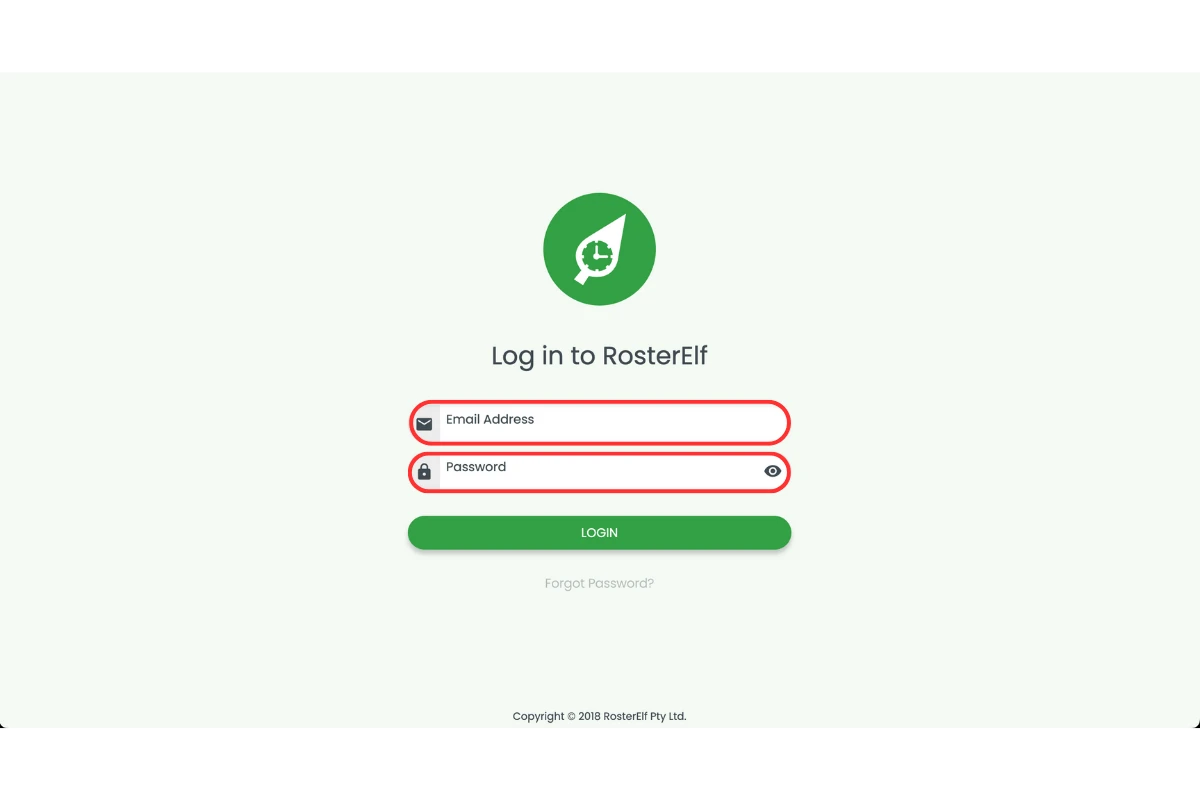 RosterElf login screen