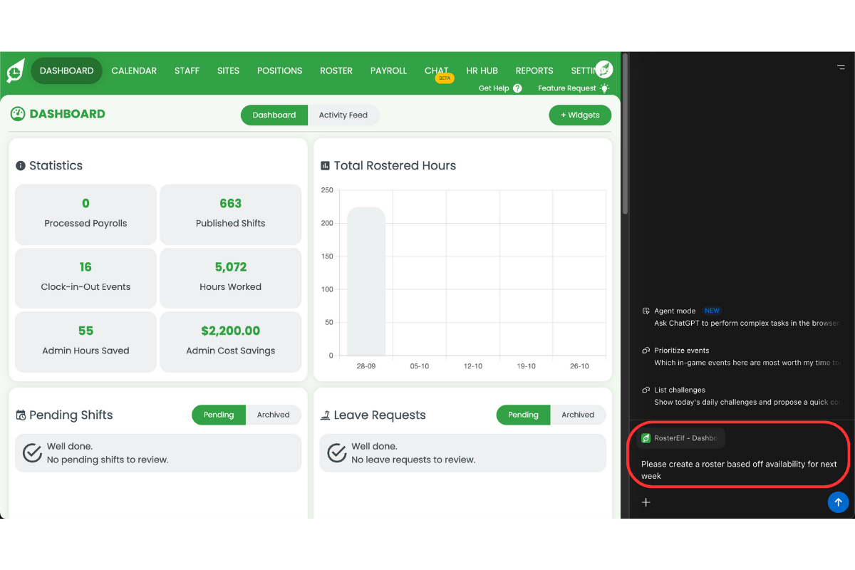ChatGPT automation request example
