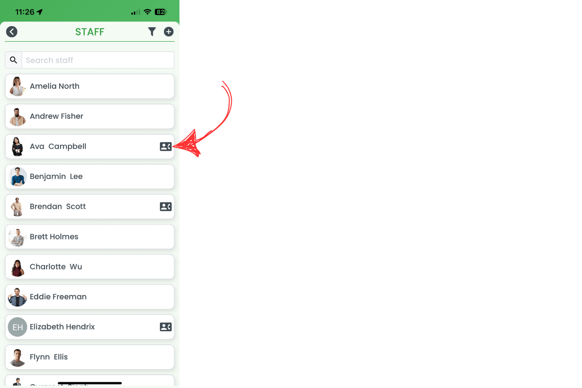 Step 3: Tap the contact icon beside the employee's name