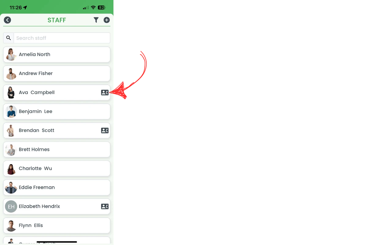 Step 3: Tap the contact icon beside the employee's name