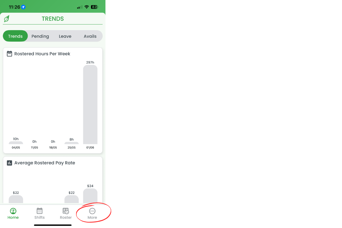 Step 1: Tap the More button in the RosterElf mobile app