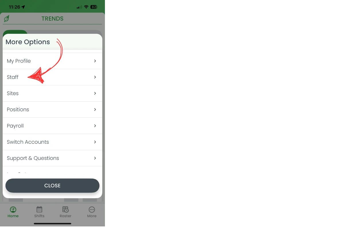 Step 2: Choose Staff from the More menu