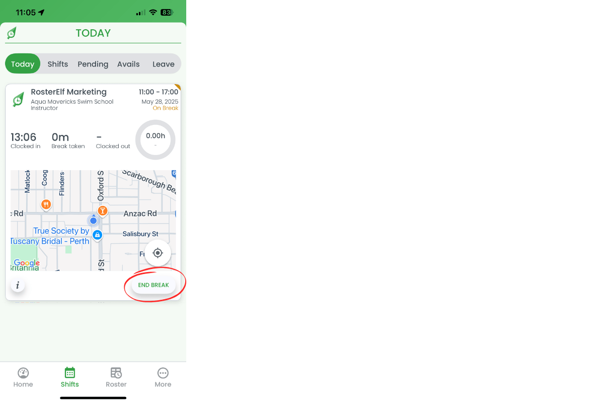 End Break button displayed during break