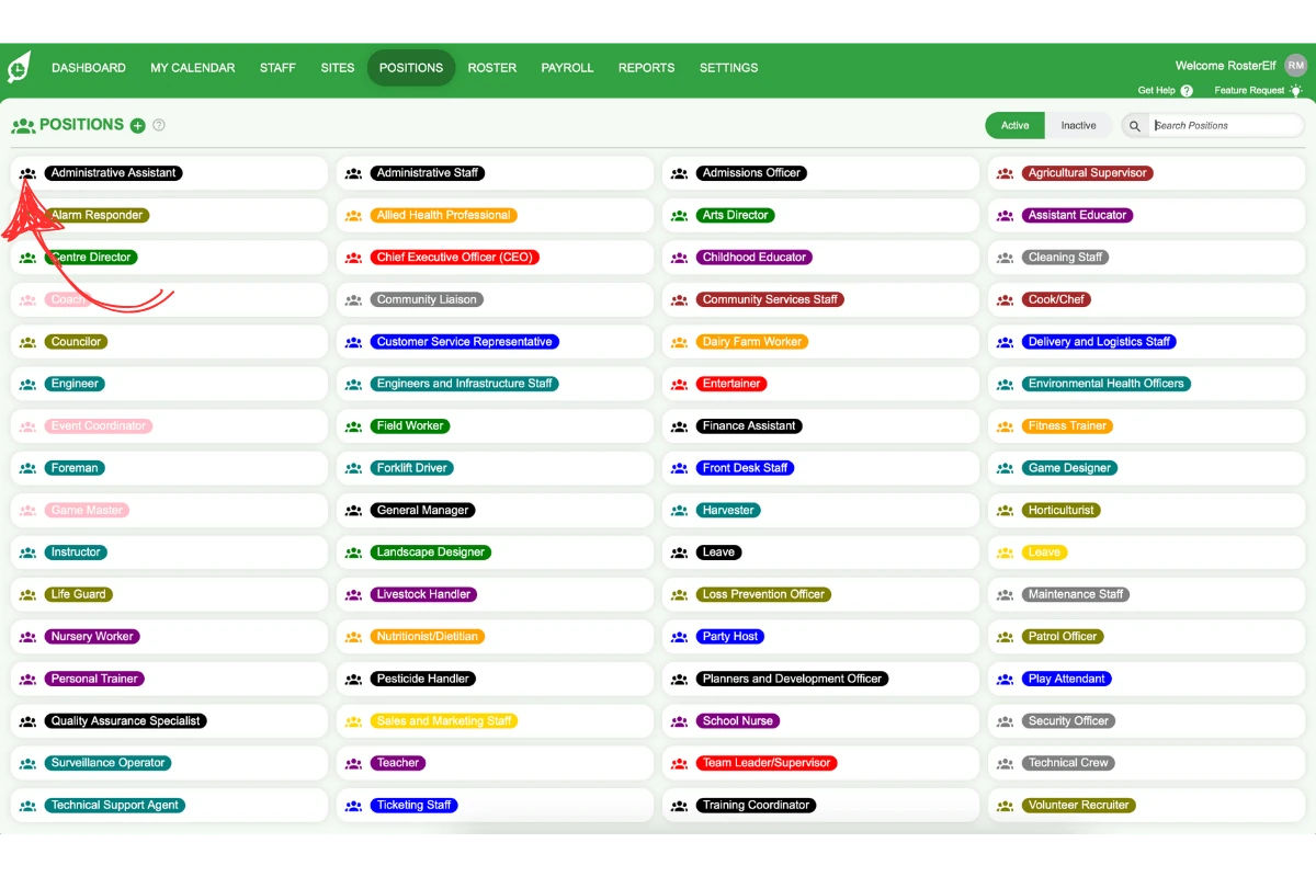 Selecting a position from the list
