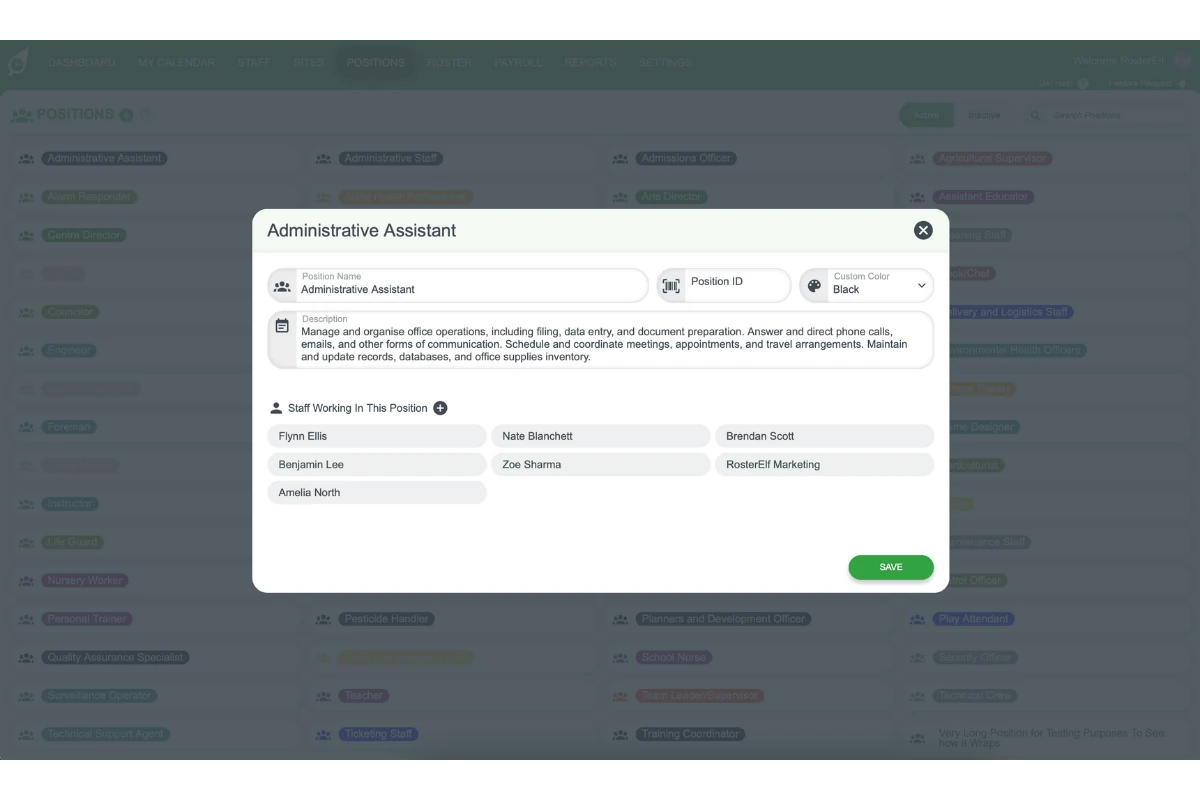 Position settings popup window