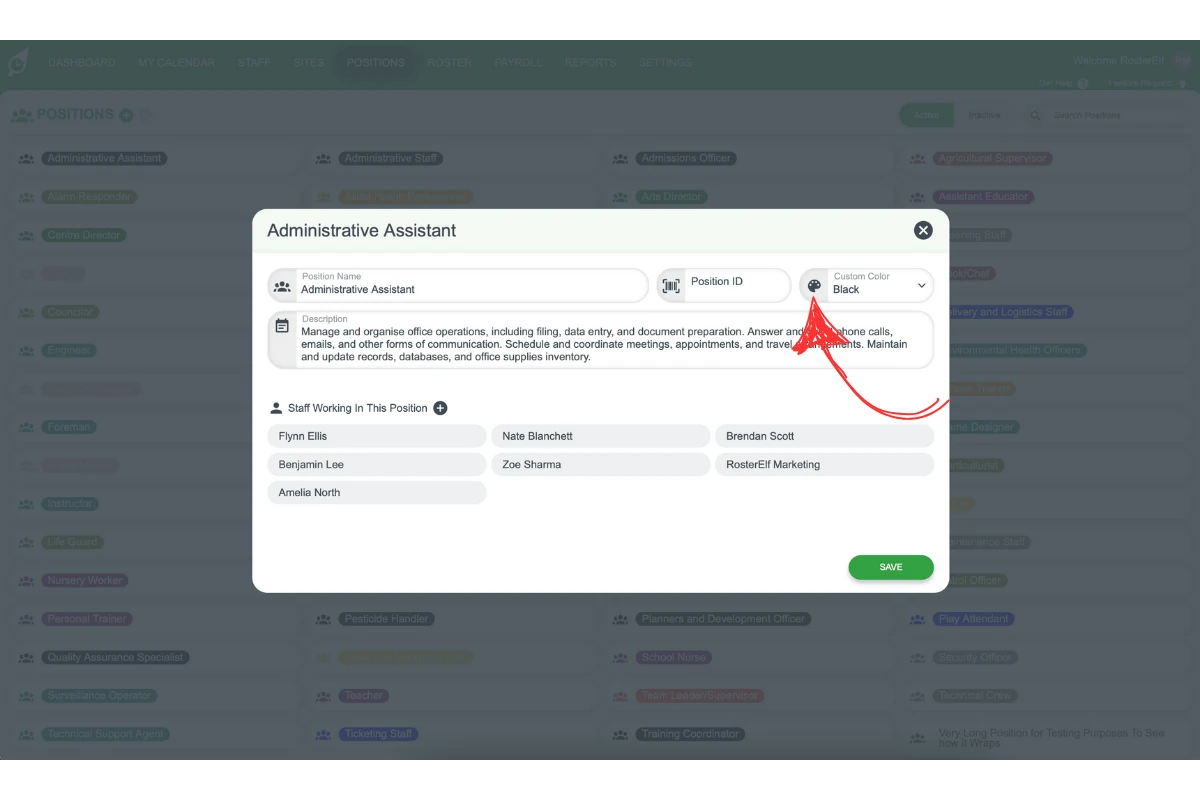 Custom colour dropdown in position settings