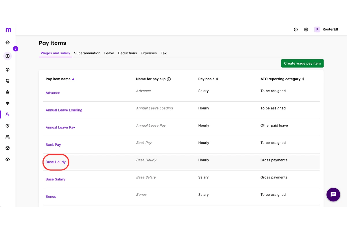 Copying the pay item name from MYOB into the rule name field