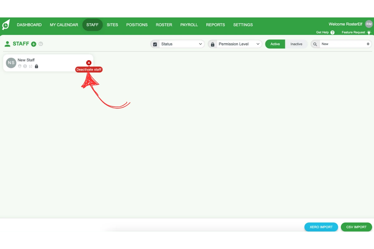 Screenshot showing how to deactivate a reactivated staff member