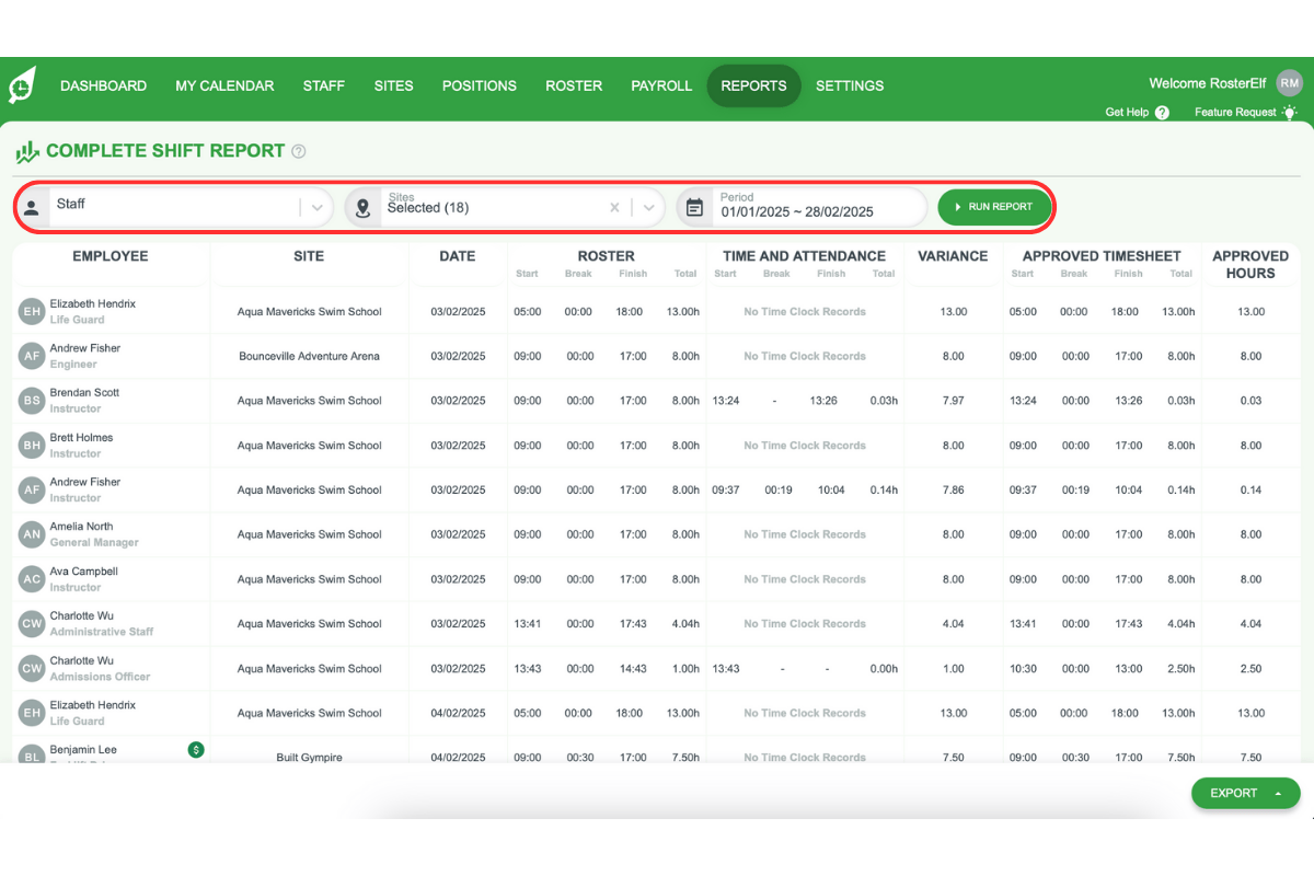 Screenshot indicating the 'Run Report' button to apply filters