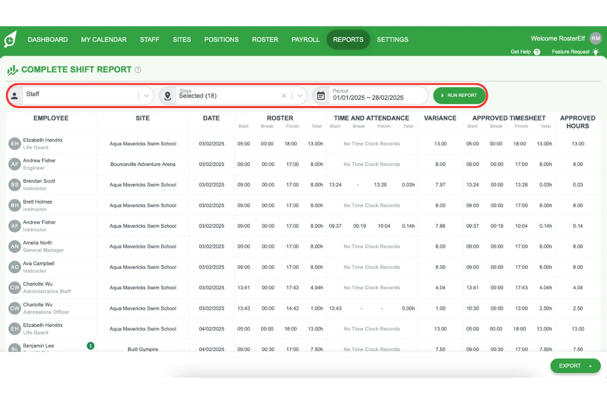 Screenshot indicating the 'Run Report' button to apply filters