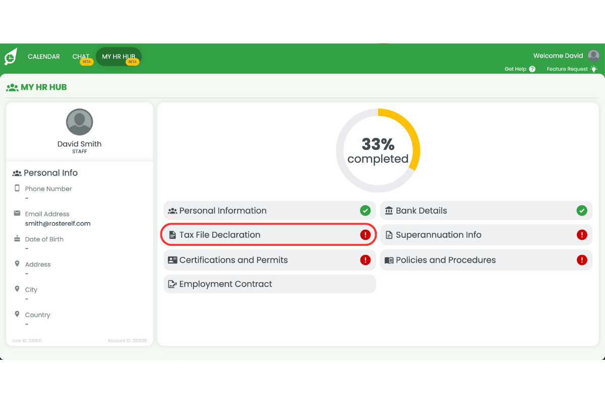 Tax File Declaration section