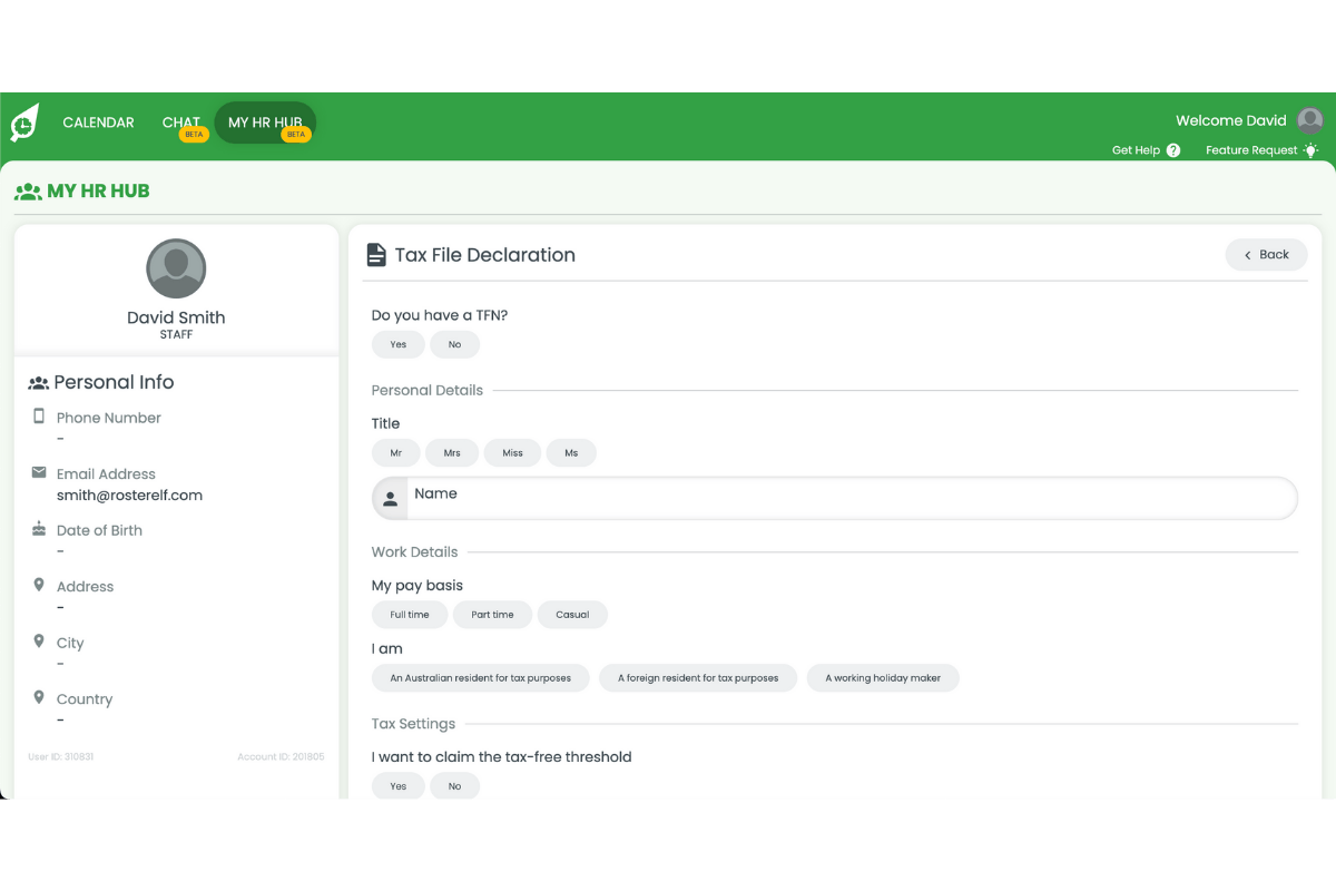 Tax declaration form fields