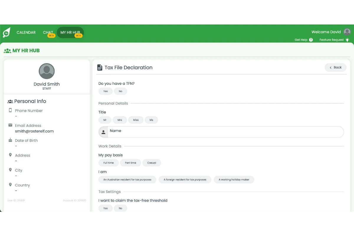 Tax declaration form fields