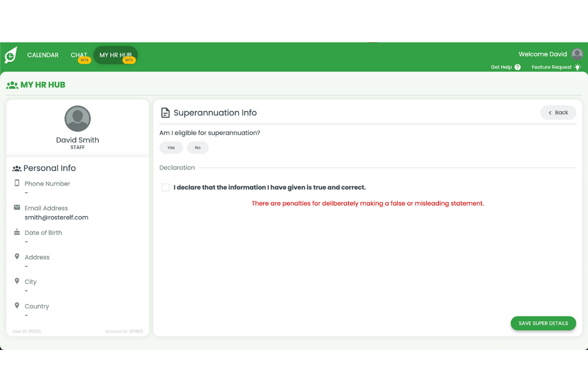 Superannuation form fields