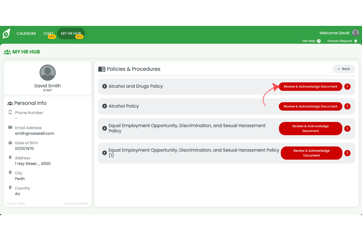 Review & Acknowledge button