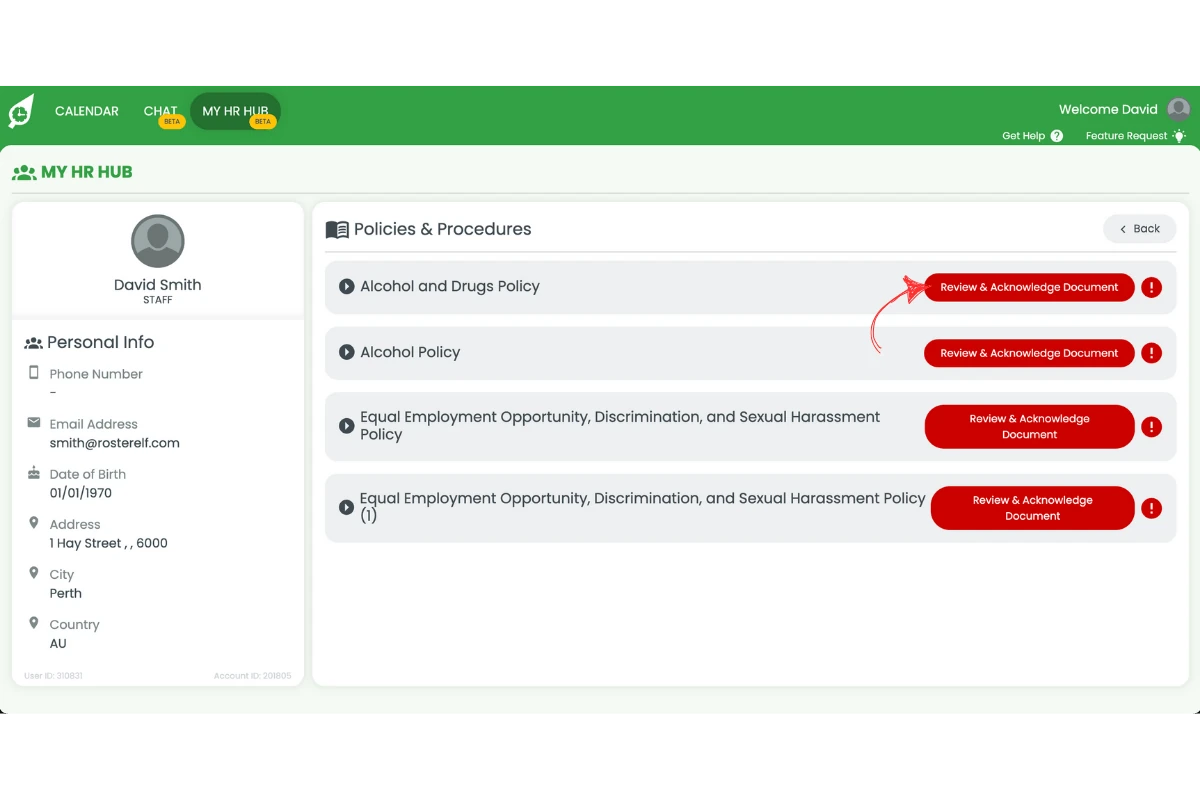 Review & Acknowledge button