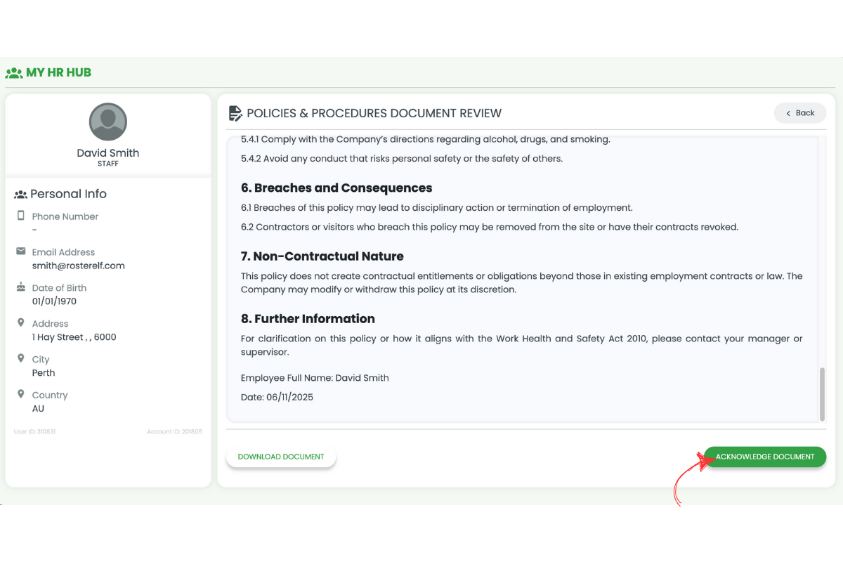 I acknowledge button