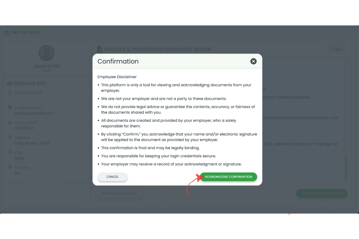 Acknowledge Confirmation button