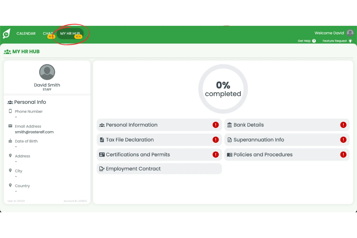 My HR Hub menu option