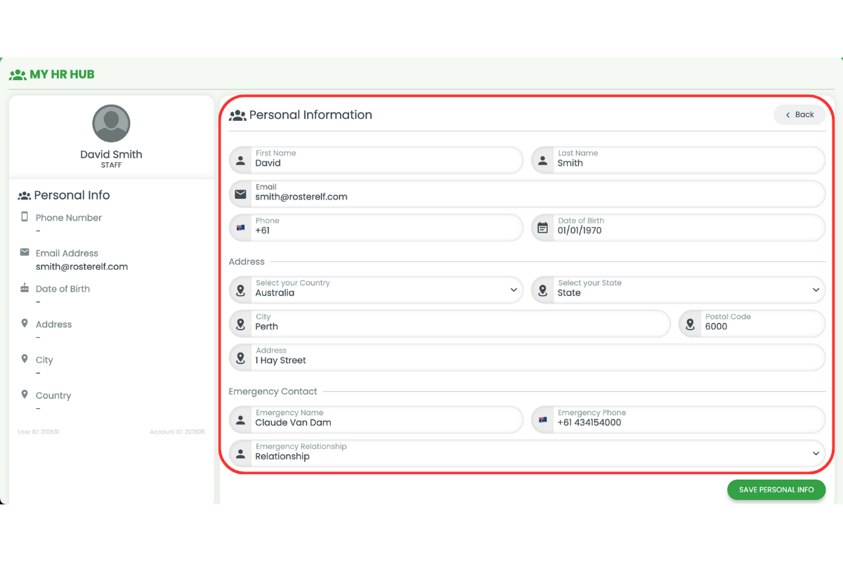 Personal information form fields