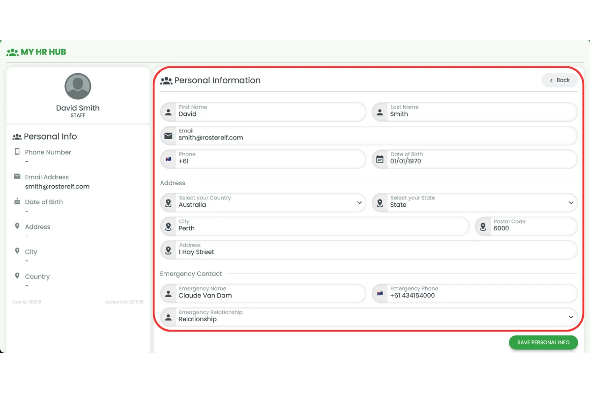 Personal information form fields