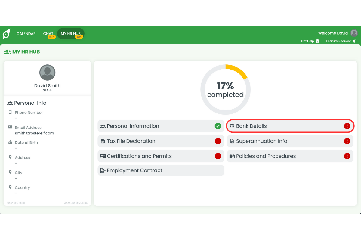 Bank Details section