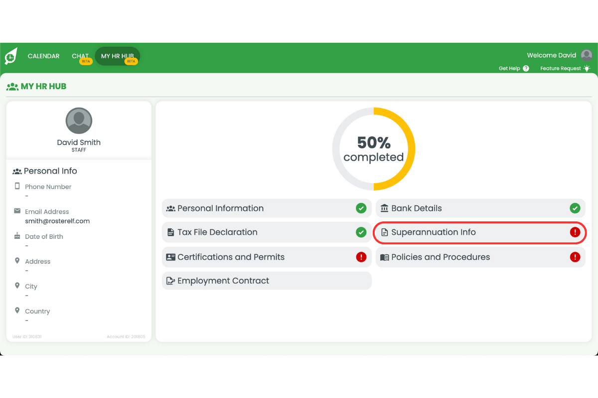 Superannuation Info section