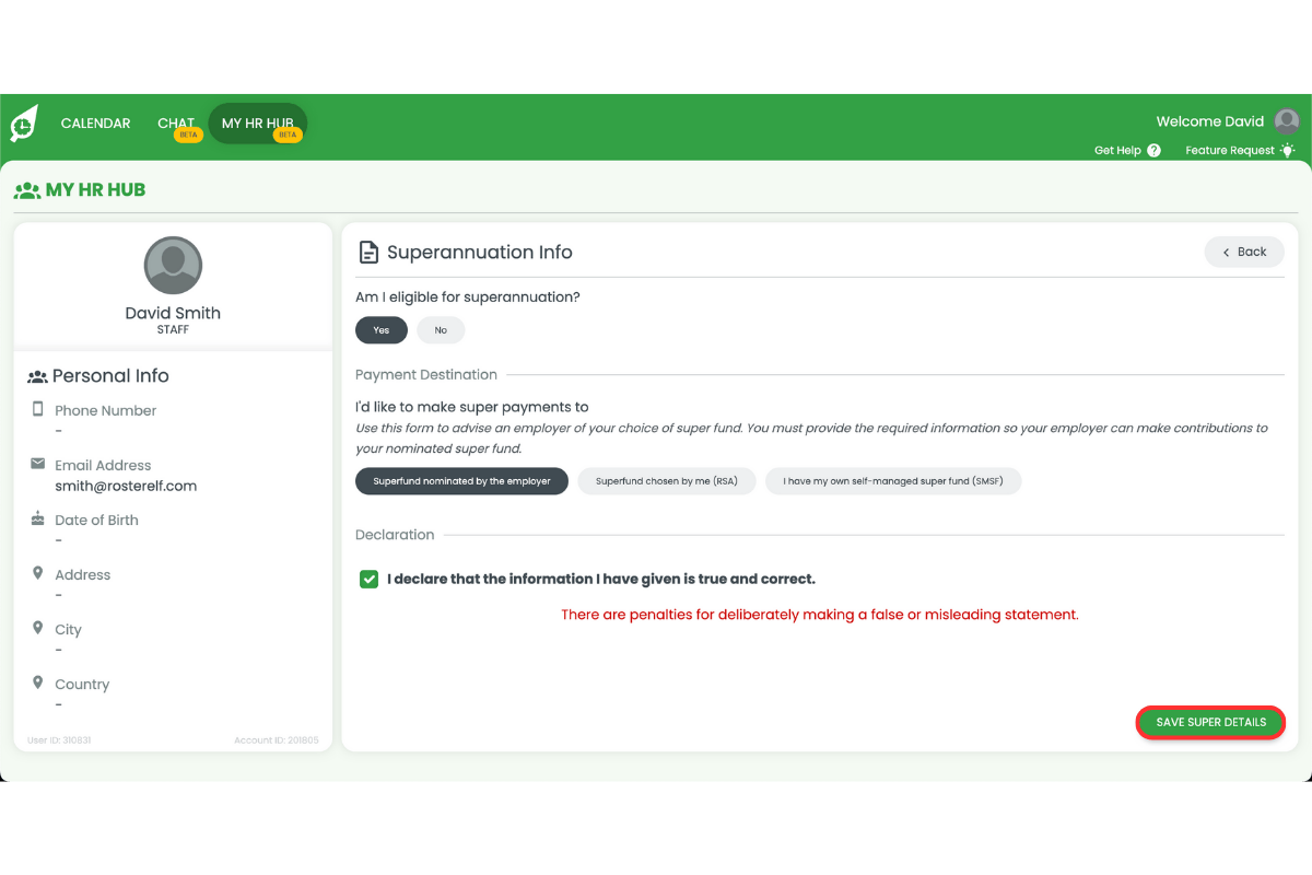 Save Super Details button