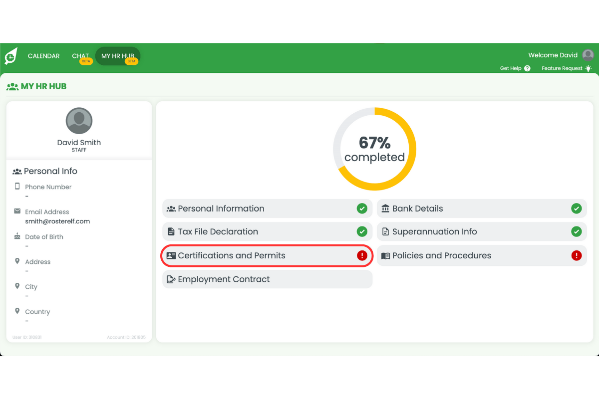 Certificates and Permits section