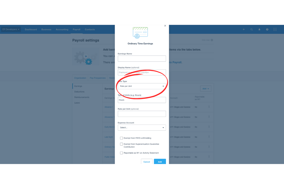 Screenshot displaying a fixed-rate pay item setup in Xero